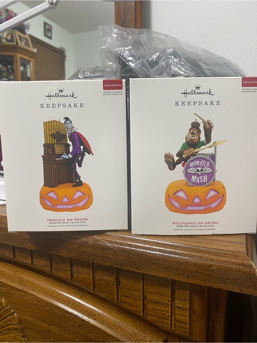 Hallmark Monster Mash Dracula/Werewolf Ornaments.